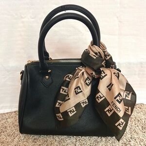 FENDI brown and tan monogram bag scarf
